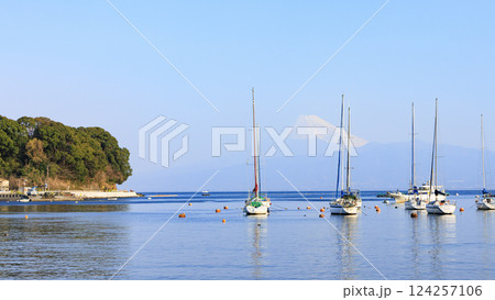 ヨットハーバーから見た富士山 124257106