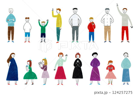 手描きイラスト　色々な年代の女性と男性 124257275