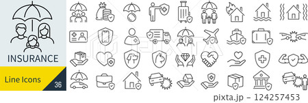 保険に関する線画アイコンセット 保険に関する線画アイコンセット 124257453