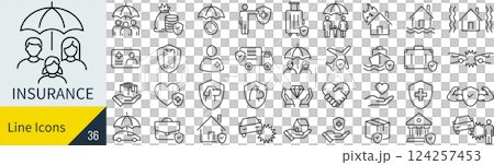 保険に関する線画アイコンセット 保険に関する線画アイコンセット 124257453