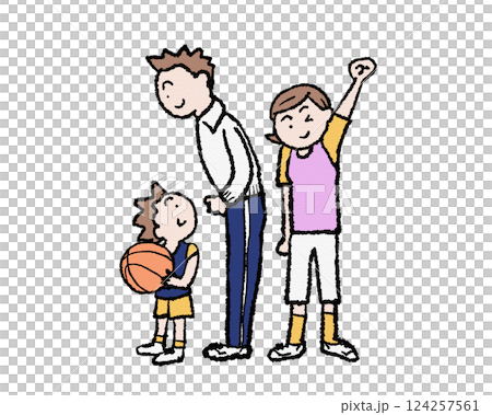バスケットボールをやる子供を応援する親 124257561