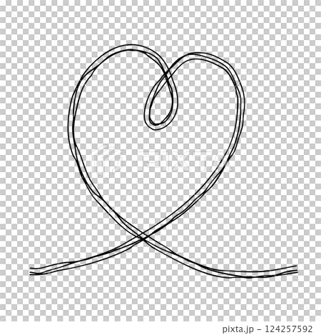 心絲帶手繪圖示單色向量插圖，帶有多個重疊線 124257592