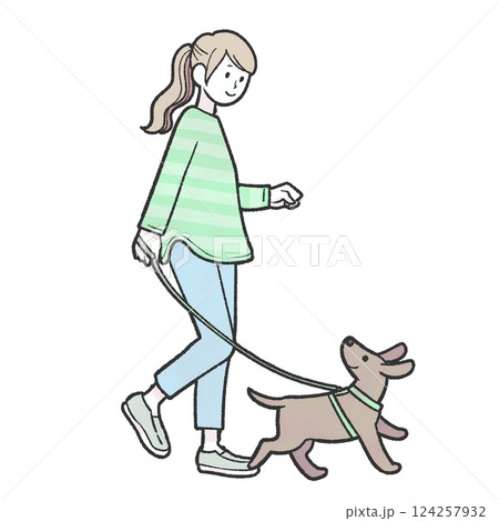 散歩をする女性と犬 124257932