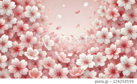 ピンクの半円形の背景の沢山のピンクの桜の花びら ピンクの半円形の背景の沢山のピンクの桜の花びら 124258559