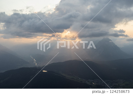 Panoramic view Hohe Munde  from Nordlinger hut on Karwendel Hohenweg, Austria 124258673