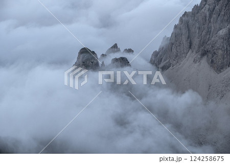 Panoramic view from Nordlinger hut on Karwendel Hohenweg, Austria 124258675