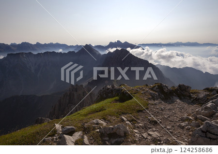 Panoramic view Nordlinger hut on Karwendel Hohenweg, Austria 124258686