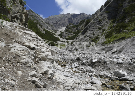 Eppzirler Scharte, Karwendel mountains, Solsteinhaus hut on Karwendel Hohenweg, Austria 124259116