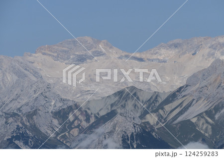 Schneeferner glacier on Zugspitze mountain, from Nordlinger hut, on Karwendel Hohenweg, Austria 124259283