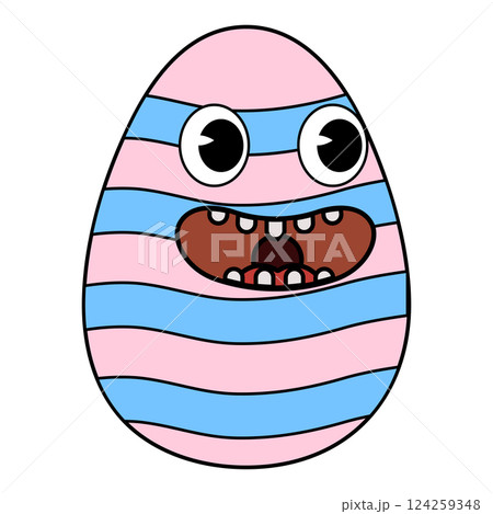 Groovy Easter egg cartoon vintage style, Happy Easter. Characters egg Groovy Easter egg cartoon vintage style, Happy Easter. Characters egg 124259348