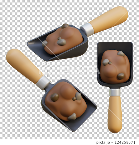 3D graphic of a trowel filled with dirt 124259371
