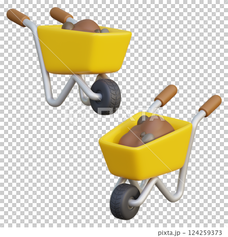 3D graphics of a dirt cart filled with dirt 124259373