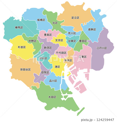 分割できる東京23区 色分け 分割できる東京23区 色分け 124259447