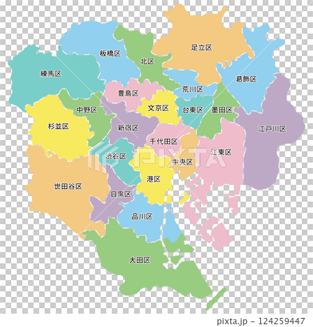 分割できる東京23区 色分け 分割できる東京23区 色分け 124259447
