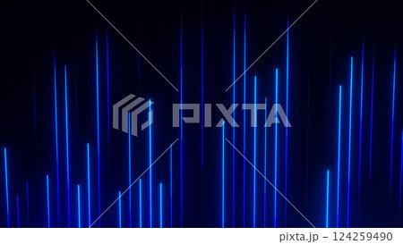 Abstract digital background with futuristic blue glowing shiny neon particles flying upward. Big data connection visualization. Virtual event minimalistic structure. 124259490