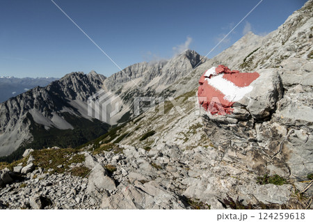 Stempeljoch at Karwendel mountains on Karwendel Hohenweg in Austria 124259618