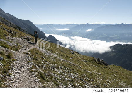 Mountaineer at Karwendel Hohenweg, Austria Mountaineer at Karwendel Hohenweg, Austria 124259621