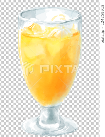 Watercolor illustration of orange juice in a glass 124259918