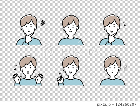 Young men's facial expression illustration set 124260207