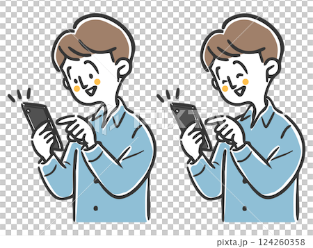 Man operating a smartphone, upper body, vector 124260358