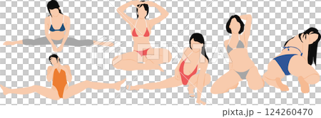 ポーズをとる水着を着た女性のイラスト ポーズをとる水着を着た女性のイラスト 124260470