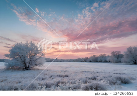 winter landscape with trees in snow 124260652