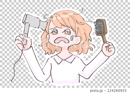 Illustration of a woman panicking because her hair is out of order 124260935