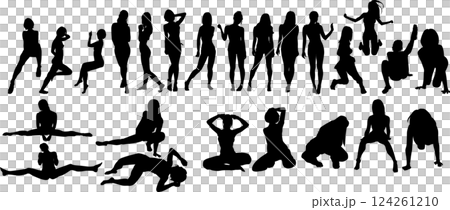Silhouette illustration set of women in swimsuits posing 124261210