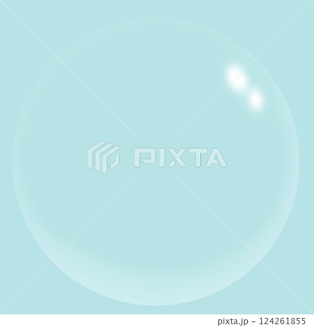 バブル球体　透明　泡イラスト背景素材　白薄水色　水滴丸　光沢ツヤ 124261855