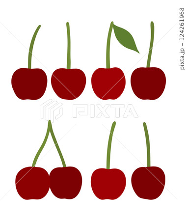 さくらんぼの手描きイラストセット 124261968
