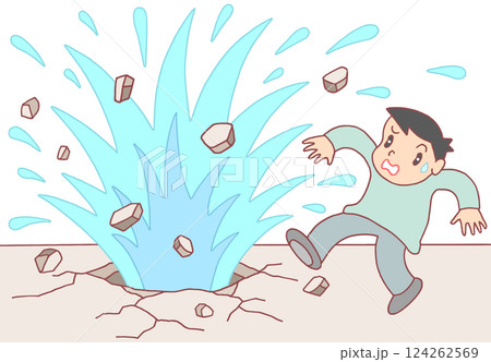 社会問題 - 水道管破裂・インフラ老朽化・漏水・水噴出 社会問題 - 水道管破裂・インフラ老朽化・漏水・水噴出 124262569