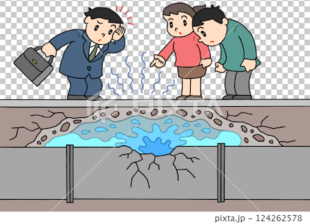 社会問題 - 水道管破裂・水道インフラ崩壊・漏水・インフラ老朽化 社会問題 - 水道管破裂・水道インフラ崩壊・漏水・インフラ老朽化 124262578