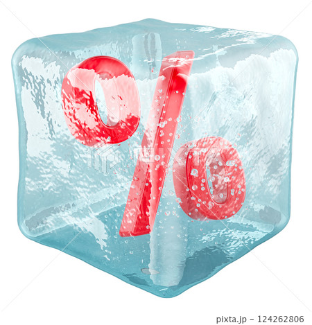 Percent symbol frozen in ice cube, 3D rendering Percent symbol frozen in ice cube, 3D rendering 124262806