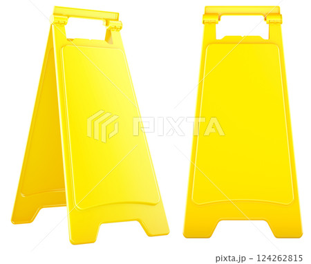 Blank Caution Floor Sign, yellow color. 3D rendering Blank Caution Floor Sign, yellow color. 3D rendering 124262815