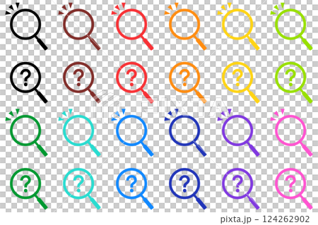 Magnifying glass icon 2 types Colorful 12 color set Magnifying glass icon 2 types Colorful 12 color set 124262902