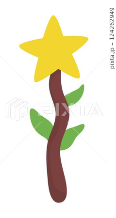 Vector woodland fairy magic wand with star and leaves. Woodland princess or witch icon isolated on white background. Fantasy forest illustration. Magic fairytale twig shaped stick for spells 124262949