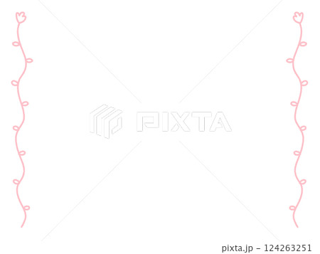 手描きのシンプルなピンクの花フレーム　ライン・縦 124263251