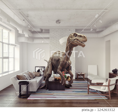 Dinosaur in a modern living room 124263312
