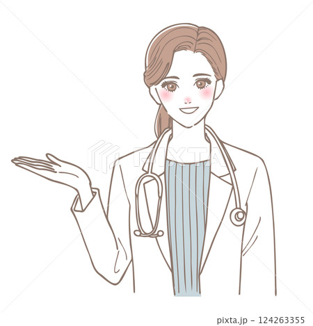 笑顔で手のひらを差し出す女性医師 124263355