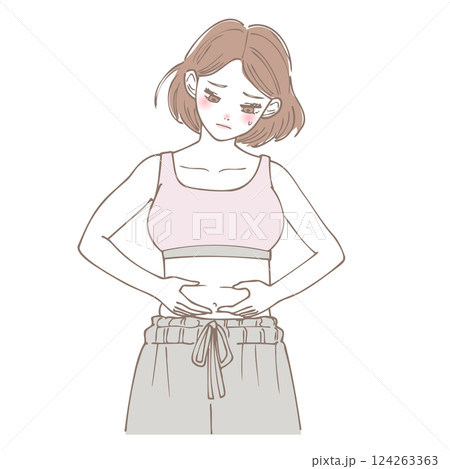 お腹の贅肉が気になる女性のイラスト 124263363