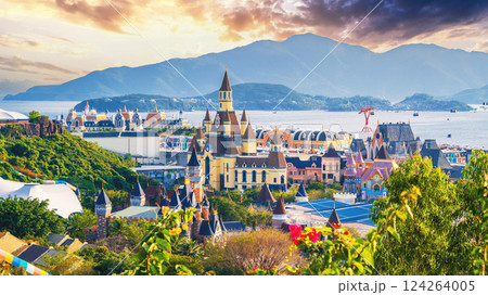 Beautiful panoramic view of Vinpearl Island with VinWonders Amusement Park with fantastic castles and cable car in Nha Trang in Vietnam Beautiful panoramic view of Vinpearl Island with VinWonders Amusement Park with fantastic castles and cable car in Nha Trang in Vietnam 124264005