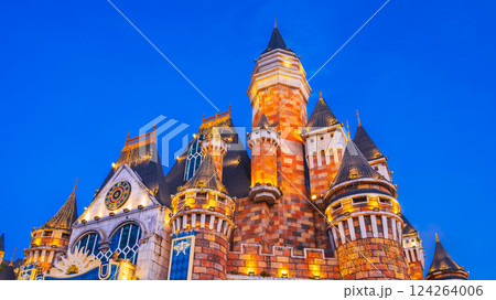 roof beautiful stone medieval castle at entertainment park Vinpearl in Nha Trang in Vietnam on background of blue sky roof beautiful stone medieval castle at entertainment park Vinpearl in Nha Trang in Vietnam on background of blue sky 124264006