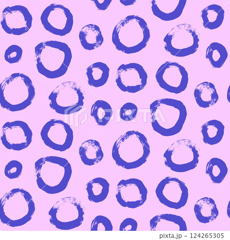 Circle brush stroke seamless pattern. Polka dots endless background. Paint tribal decor repeat cover. Abstract continuous ornament. Surface pattern design round motif. Vector hand drawn bg 124265305