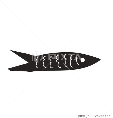 Anchovy fish. Sardine textured element. Salmon silhouettes. Undersea animal. Vector hand drawn cutout collage illustration isolated on white background Anchovy fish. Sardine textured element. Salmon silhouettes. Undersea animal. Vector hand drawn cutout collage illustration isolated on white background 124265327