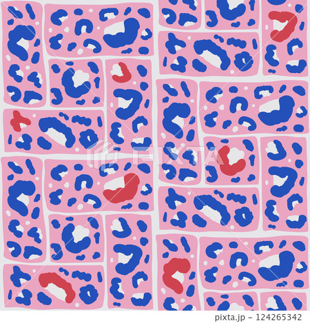 Leopard abstract monochrome seamless pattern. Animal modular print endless background. Cheetah or panther skin texture repeat cover. Vector hand drawn fashion print illustration Leopard abstract monochrome seamless pattern. Animal modular print endless background. Cheetah or panther skin texture repeat cover. Vector hand drawn fashion print illustration 124265342