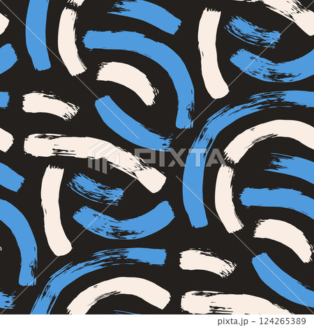 Brush paint curved lines seamless pattern. Bold stroke shapes endless background. Abstract repeat cover. Grunge arc continuous ornament. Vector hand drawn surface pattern design scribble motif Brush paint curved lines seamless pattern. Bold stroke shapes endless background. Abstract repeat cover. Grunge arc continuous ornament. Vector hand drawn surface pattern design scribble motif 124265389