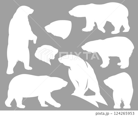 walking and standing polar bear vector realistic silhouette set 124265953