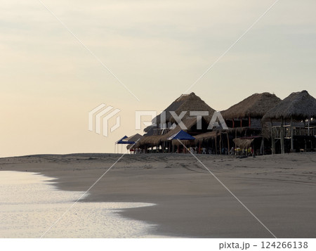 Resort bungalow at sunset time Resort bungalow at sunset time 124266138