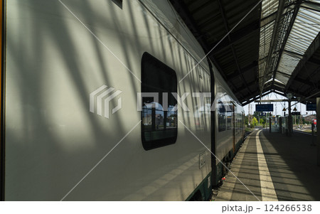 train waiting on platform in Europe train waiting on platform in Europe 124266538
