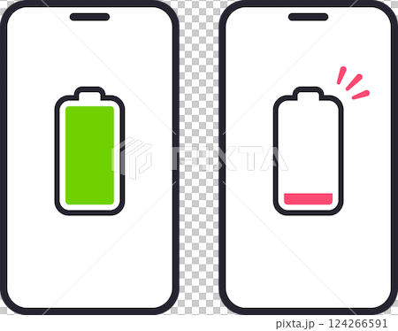 Low battery and charged smartphone 124266591